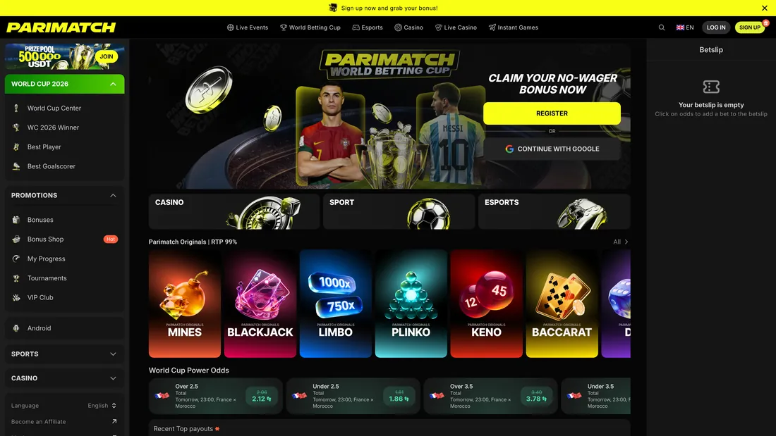 Plataforma de Parimatch en escritorio con el menú principal y las secciones de juego — captura ilustrativa; este sitio es informativo y no es el operador Plataforma de Parimatch en escritorio con el menú principal y las secciones de juego